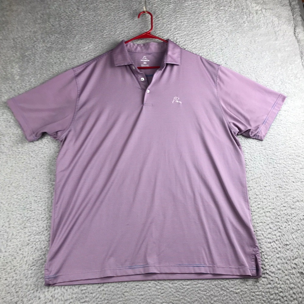 Rhoback Polo Shirt Mens XL Pink Blue Striped Short Sleeve Performance Golf
